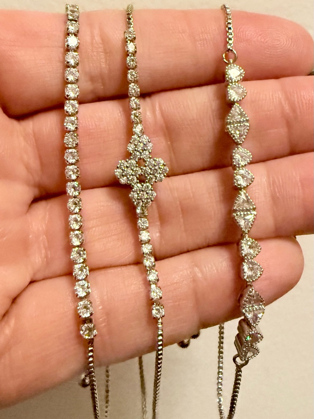 NEW! Set of 3 white gold plated Cubic Zirconia Bracelets with Clear Stones
